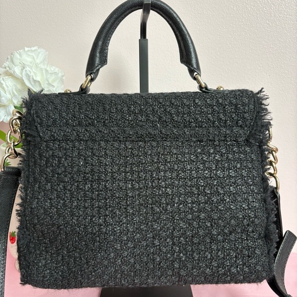 Kate Spade Black Tweed Top-Handle Handbag with Crossbody EUC - Picture 7 of 13